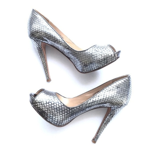 Badgley Mischka Shoes - Badgley Mischka Metallic Python Peep Toe Heels